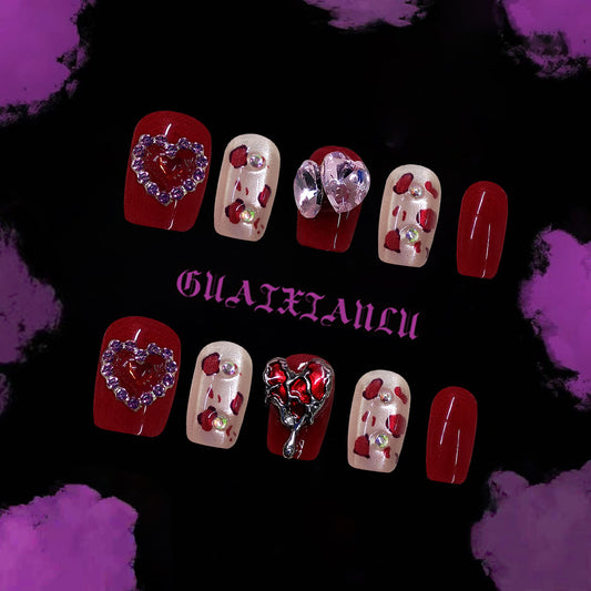 Romantic Elegance Medium Square Burgundy Set with Heart and Gemstone Accents