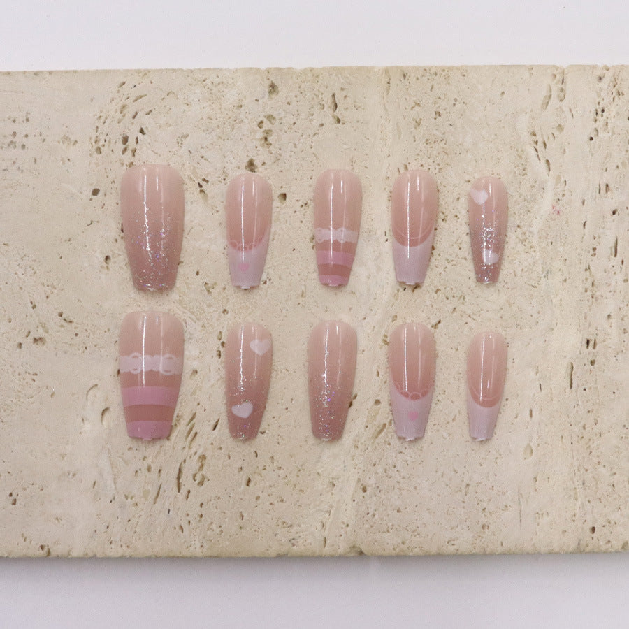 Sweetheart Vibes Long Coffin Pink Ombre Sparkle Press On Nail Set