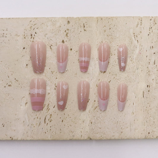 Sweetheart Vibes Long Coffin Pink Ombre Sparkle Press On Nail Set