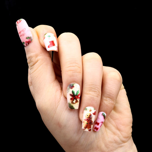 Festive Short Square Red and Green Holiday Nail Art Set