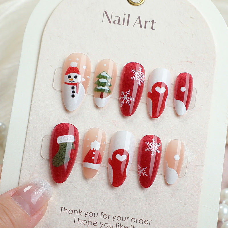 Festive Winter Wonderland Medium Almond Red with Festive Designs Press on Nail Set