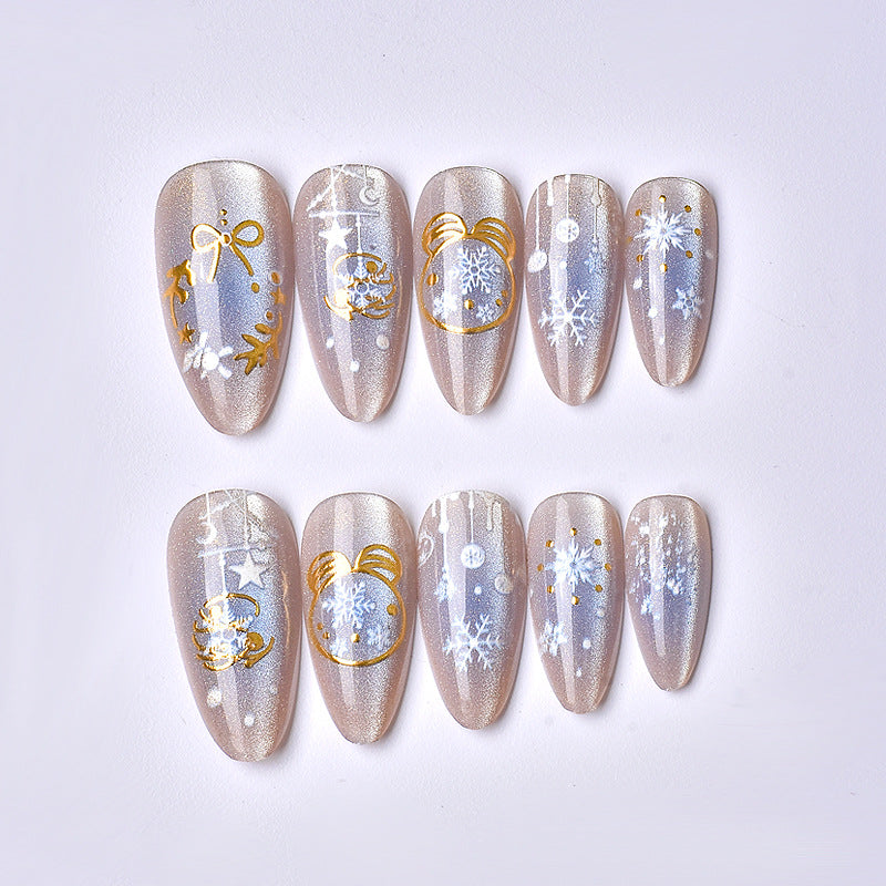 Winter Wonderland Medium Almond Sparkling Nail Set with Festive Designs