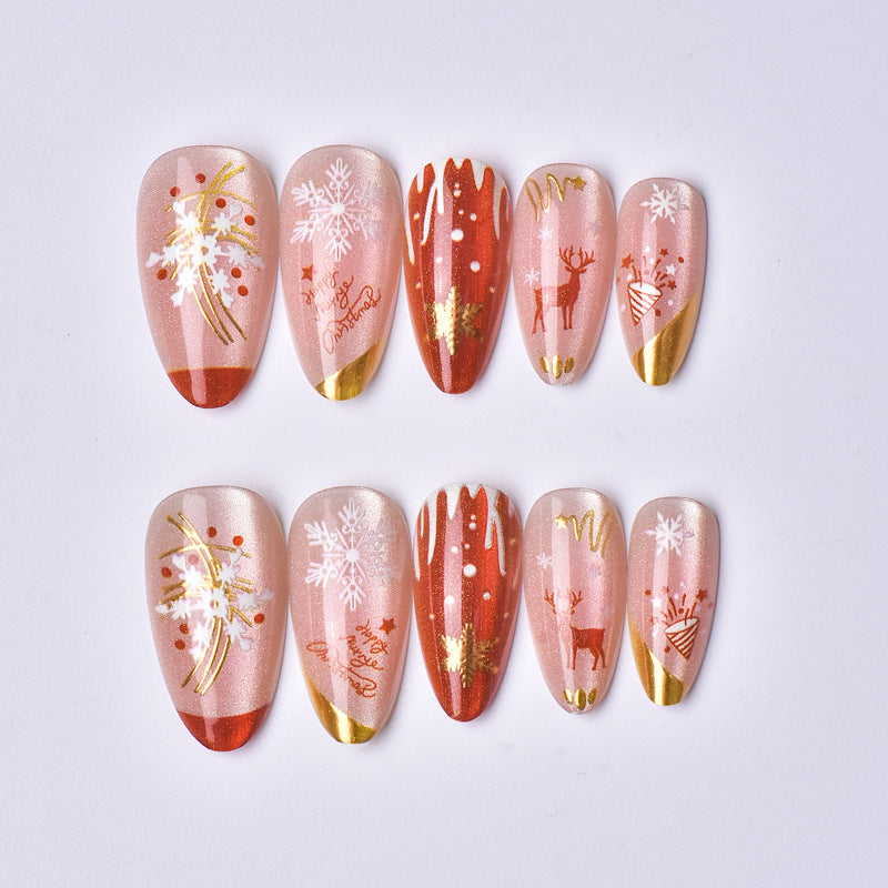 Holiday Glam Medium Almond Pink with Festive Gold Accents Press On Nail Set