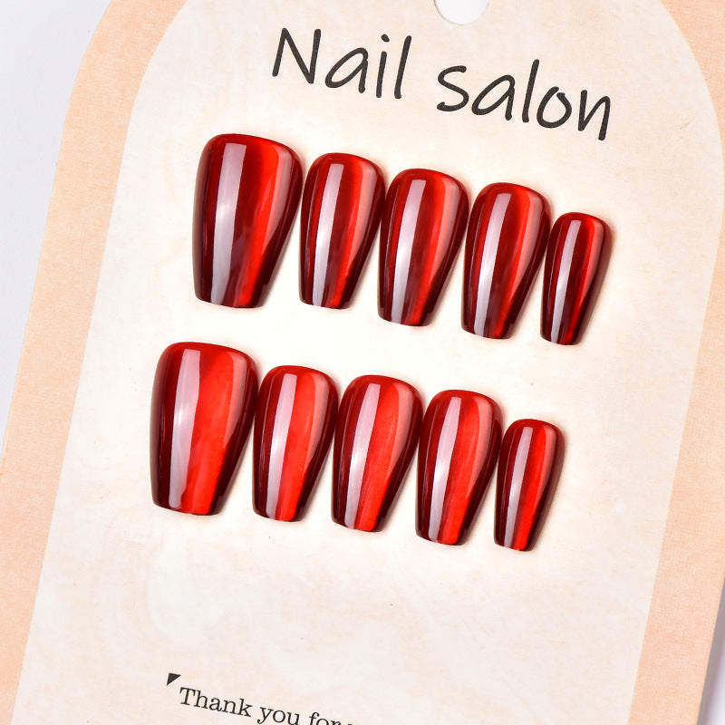 Fire Red Medium Coffin Glossy Nail Press Set with Shiny Finish