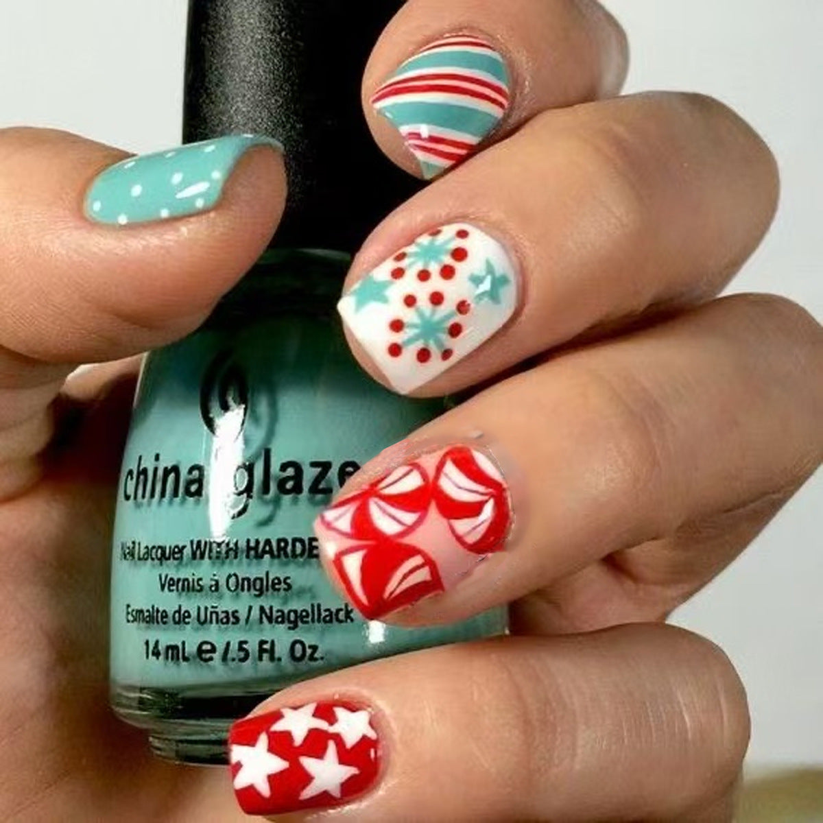 Festive Cheer Short Square Multicolored with Unique Seasonal Designs Press On Nail Set