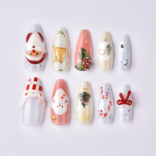 Festive Winter Wonderland Medium Almond Blue with Holiday Artwork Press On Nail Set