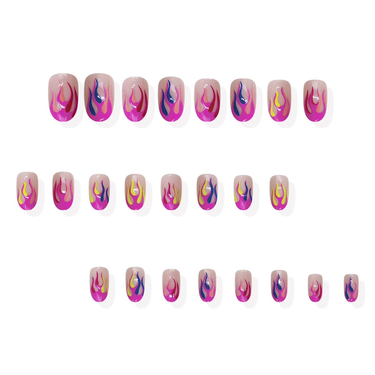 Flaming Glamour Short Oval Pink Press On Nail Set with Vibrant Flame Design