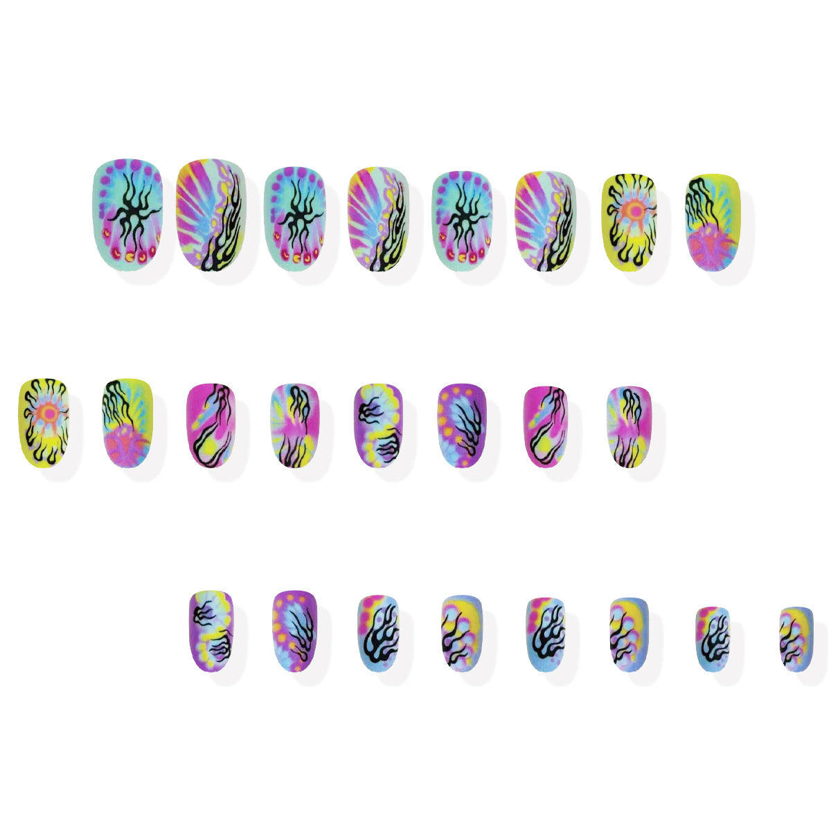 Underwater Dream Rainbow Medium Almond Press On Nail Set with Vibrant Jellyfish Design