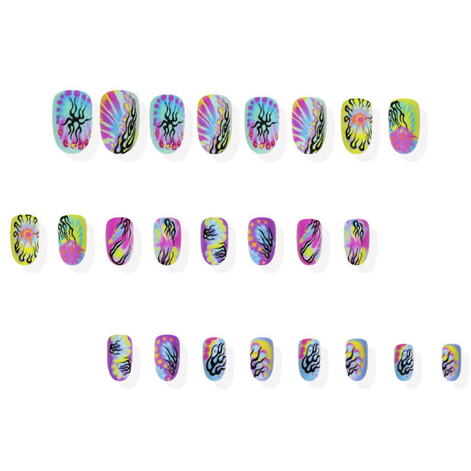 Underwater Dream Rainbow Medium Almond Press On Nail Set with Vibrant Jellyfish Design