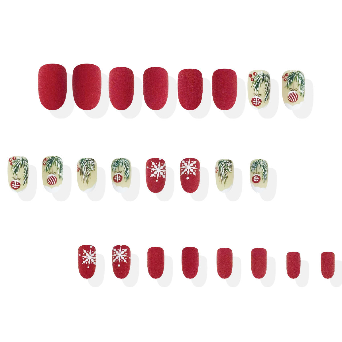 Festive Winter Wonderland Medium Oval Red Matte Press-On Nails with Seasonal Holiday Designs