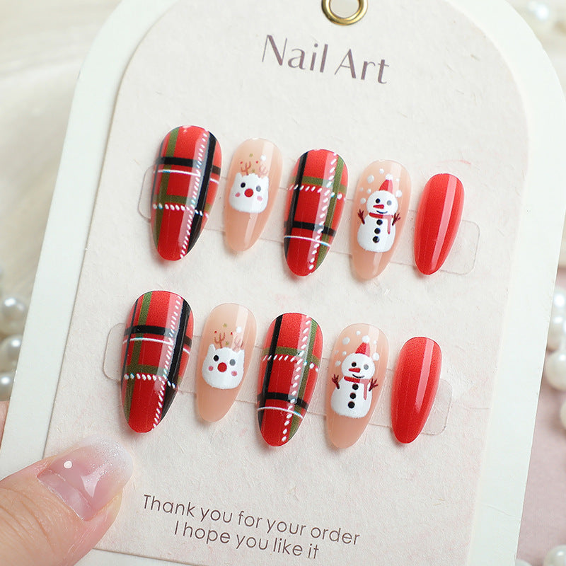 Festive Charm Short Almond Red with Adorable Holiday Designs Press on Nail Set