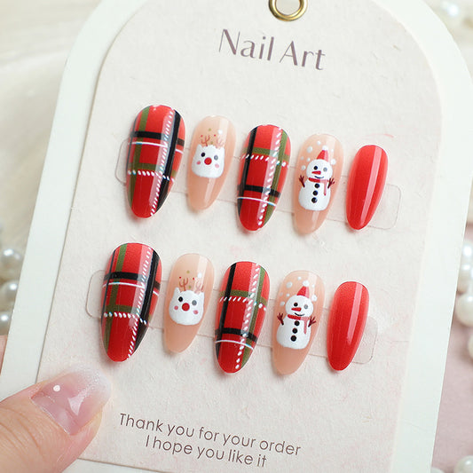 Festive Charm Short Almond Red with Adorable Holiday Designs Press on Nail Set