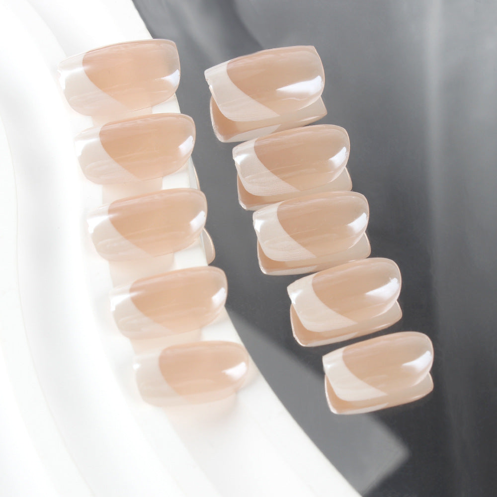 Elegant Harmony Medium Square Beige Press On Nail Set with Artistic Color Block Design