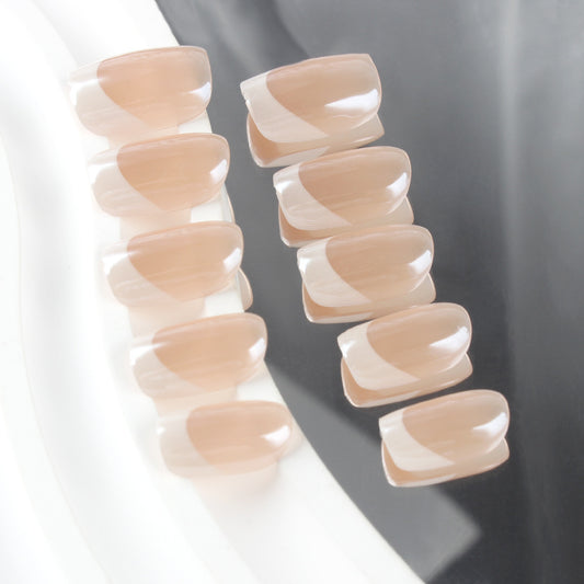 Elegant Harmony Medium Square Beige Press On Nail Set with Artistic Color Block Design