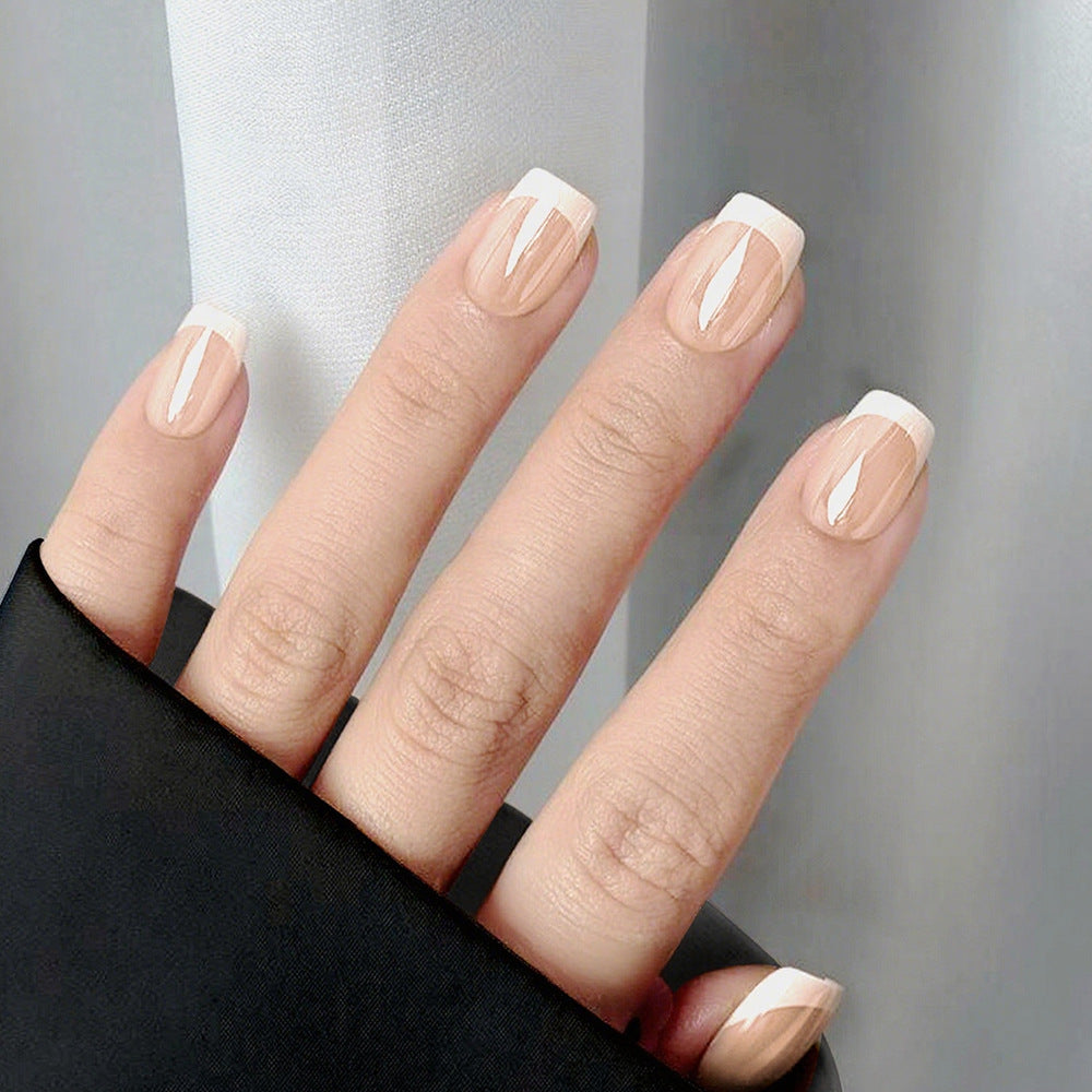 Elegant Botanical Chic Medium Square Transparent with Glossy French Tips Press On Nail Set