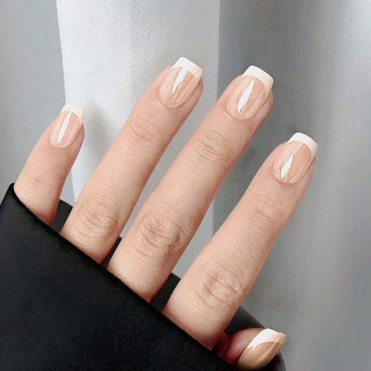 Elegant Botanical Chic Medium Square Transparent with Glossy French Tips Press On Nail Set