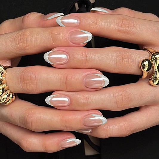 Elegant Charm Short Almond Clear with White Tips Stunning Design Press On Nail Set