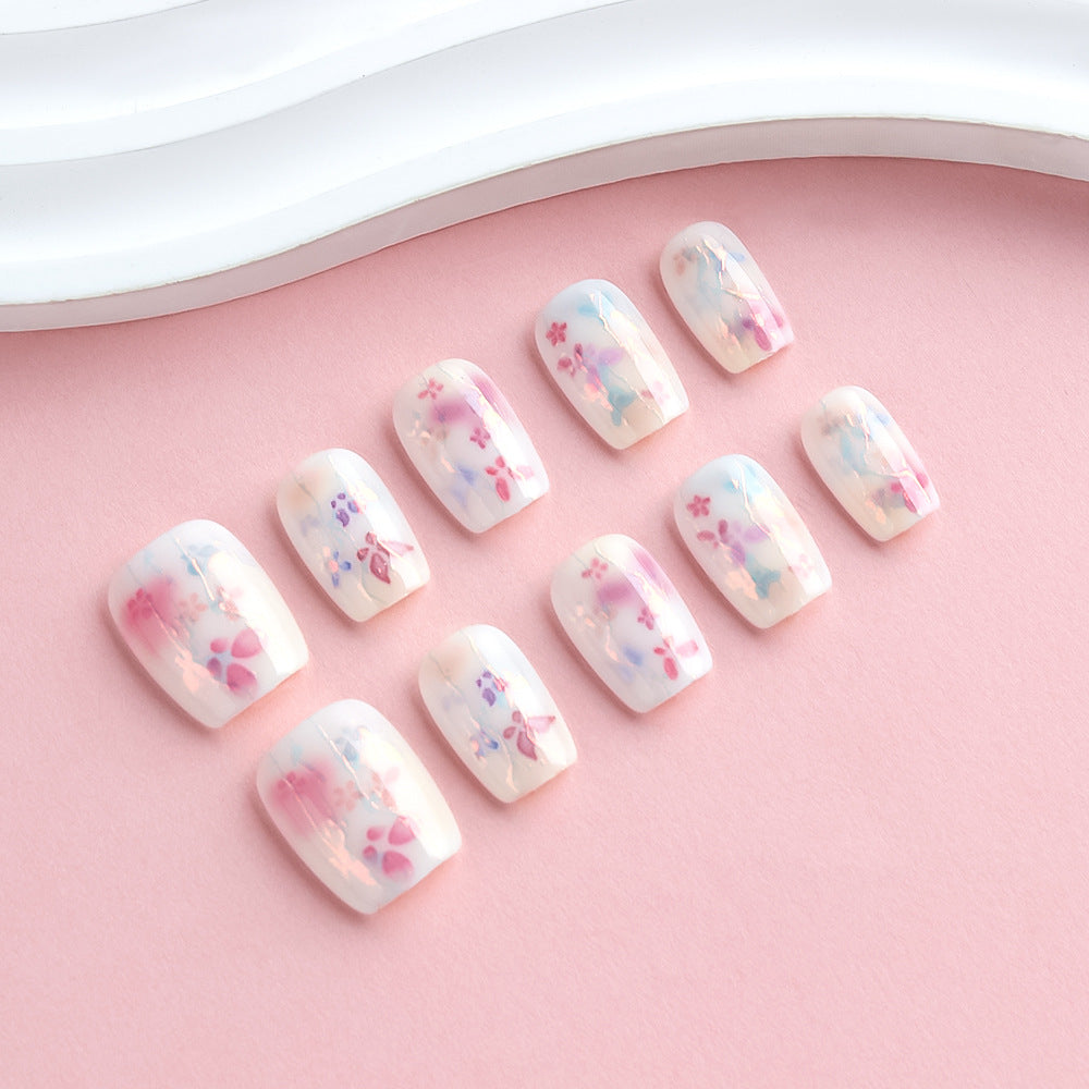 Whimsical Floral Dream Short Square Pastel Pink with Delicate Flower Accents Press On Nail Set