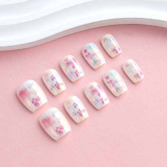 Whimsical Floral Dream Short Square Pastel Pink with Delicate Flower Accents Press On Nail Set