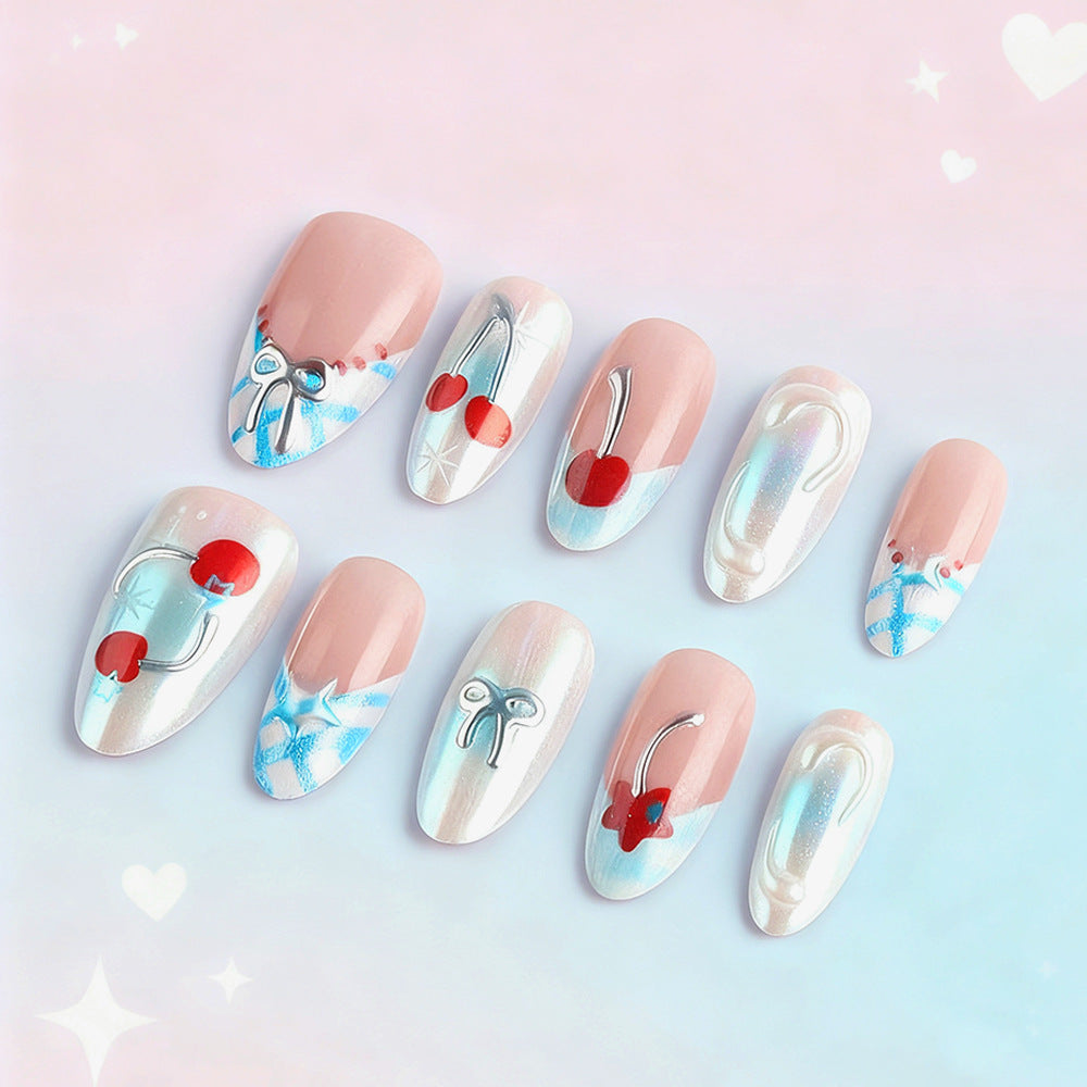 Cherry Blossom Charm Long Almond Pink and Iridescent Artistry Press On Nail Set