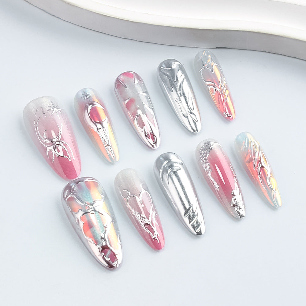Celestial Dreams Long Stiletto Ombre with Iridescent Silver Accents Press On Nail Set