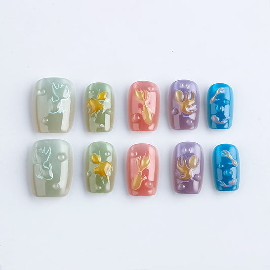 Whimsical Garden Lengthy Short Square Pastel Colors with Delicate Floral Designs Press-On Nail Set