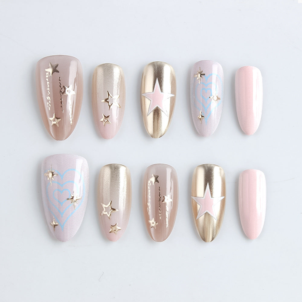 Celestial Delight Long Almond Champagne Pink with Star Accents Press on Nail Set