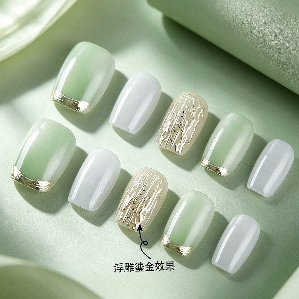 Serene Dream Short Square Soft Green with Gold Accent Press-On Nail Set