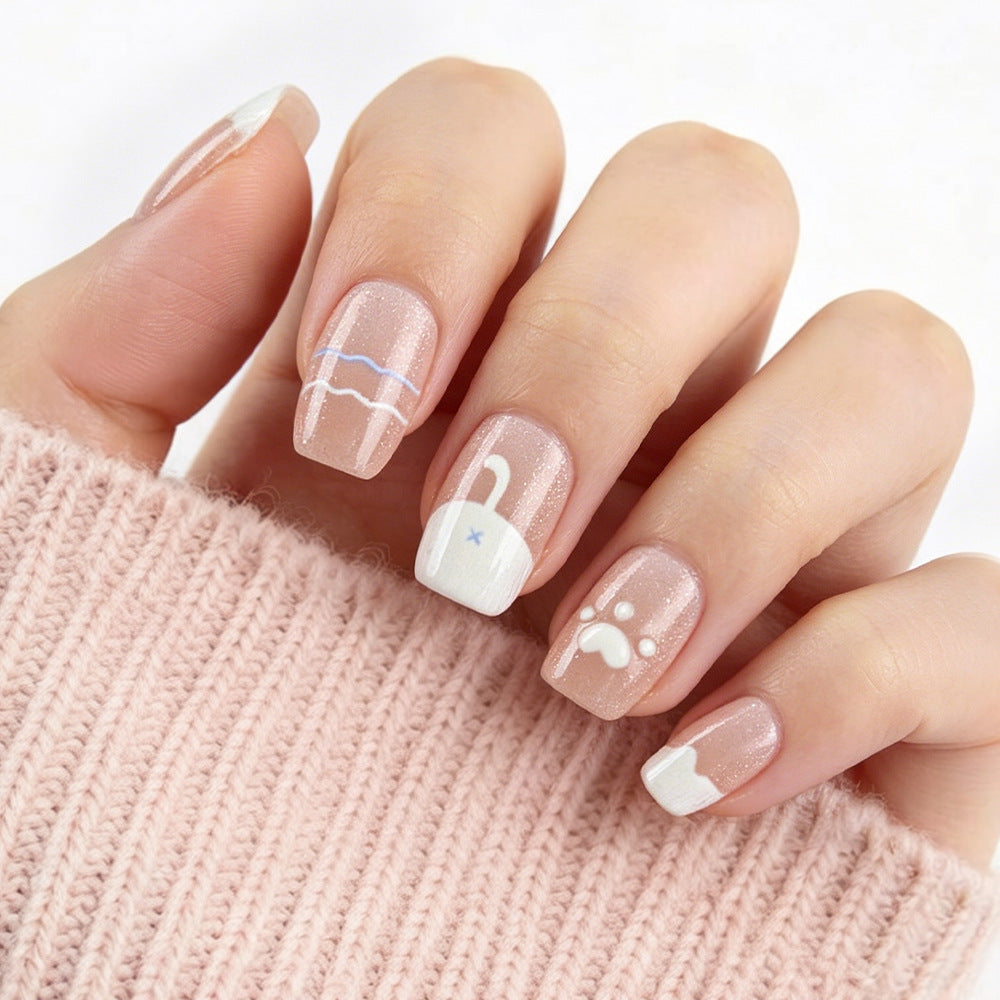 Charming Pastel Short Square Glittery Press On Nail Set