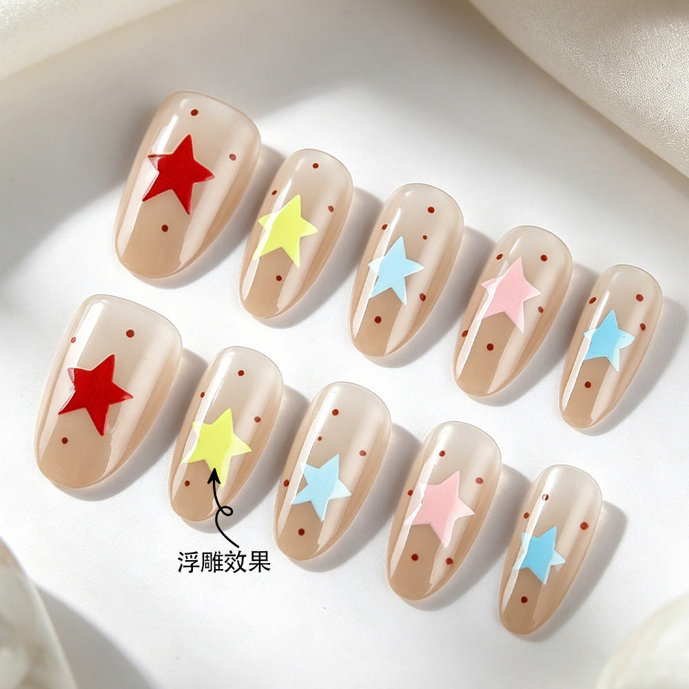 Celestial Starry Design Medium Almond Beige Press On Nail Set with Floating Effect