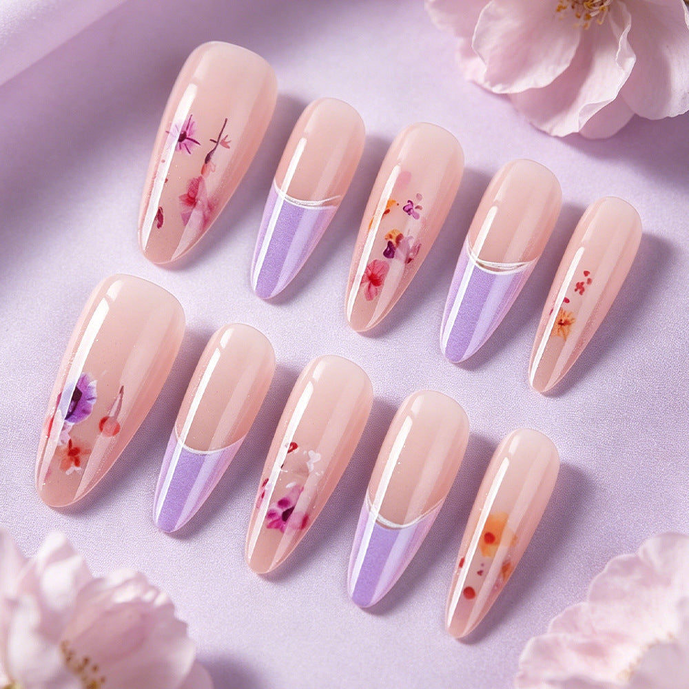 Blossom Serenity Long Almond Pink with Floral Accents Press On Nail Set