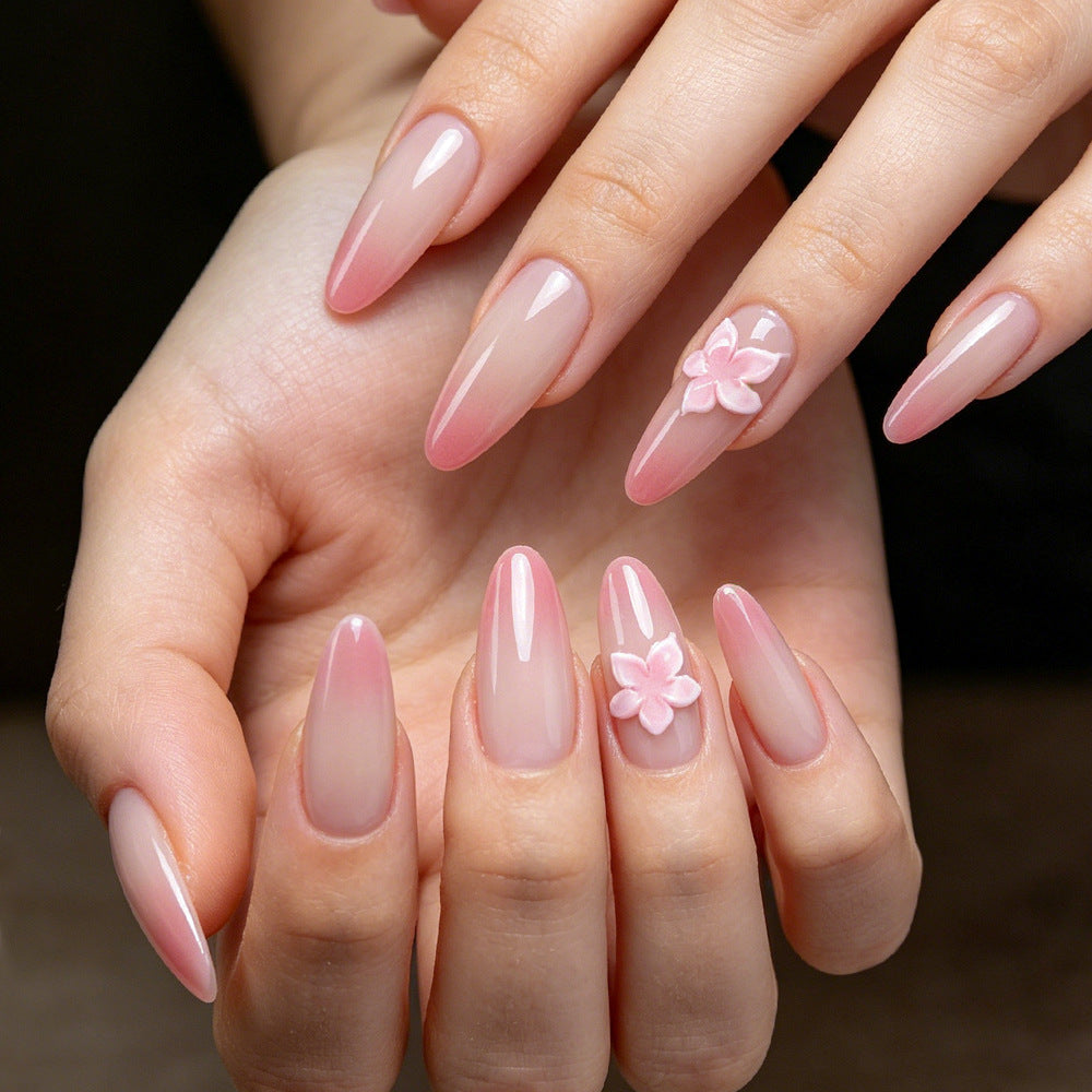 Blossom Dreams Medium Almond Pink Press On Nail Set with Floral Accents