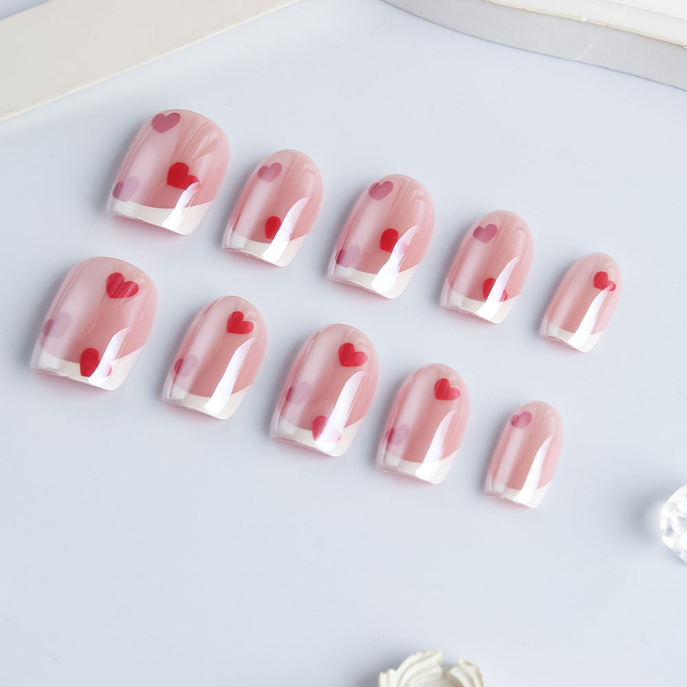 Charming Love Inspired Press On Nail Set Medium Square Blush Pink with Heart Design