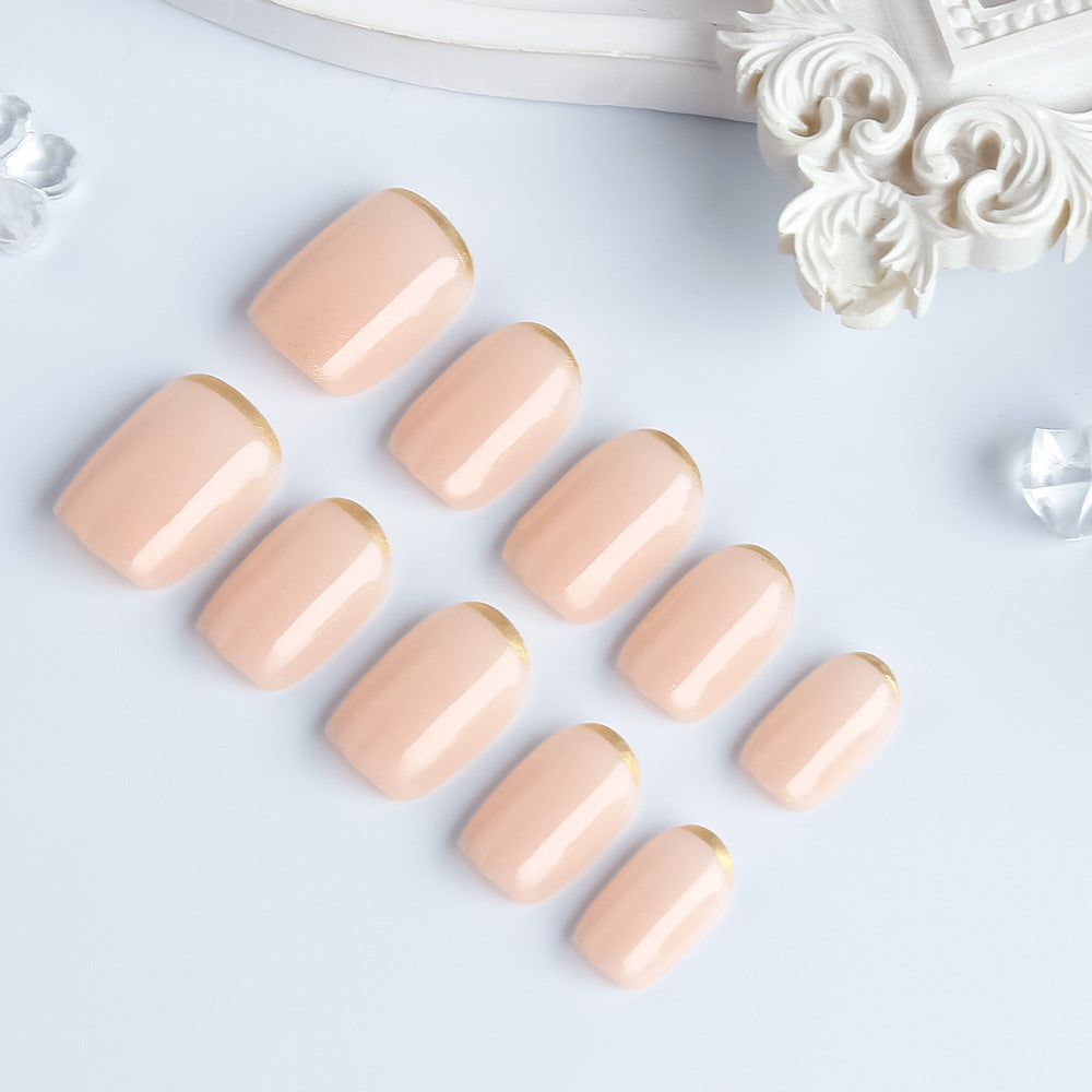 Elegance Unleashed Classic Short Square Blush Pink Press On Nail Set with Chic Gold Tip Finish