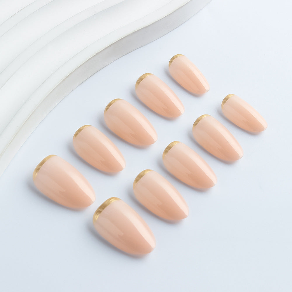 Glamorous Elegance Medium Almond Pink Nails with Dazzling Gold Tips