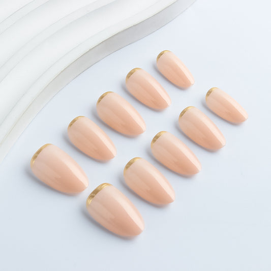 Glamorous Elegance Medium Almond Pink Nails with Dazzling Gold Tips