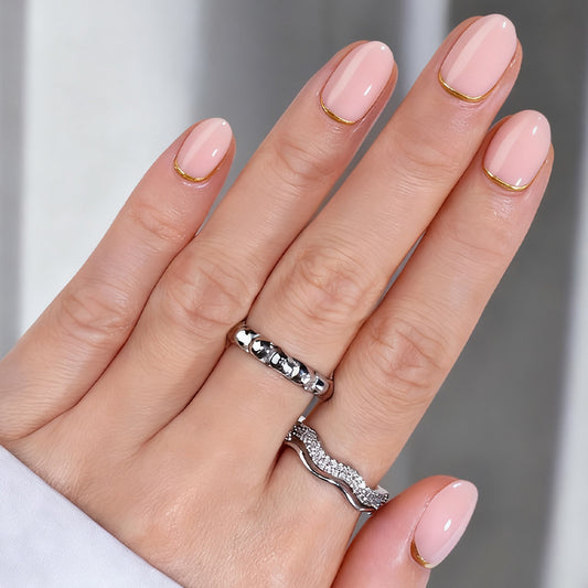 Elegance Unleashed Short Oval Soft Pink with Chic Gold Tips Press On Nail Set