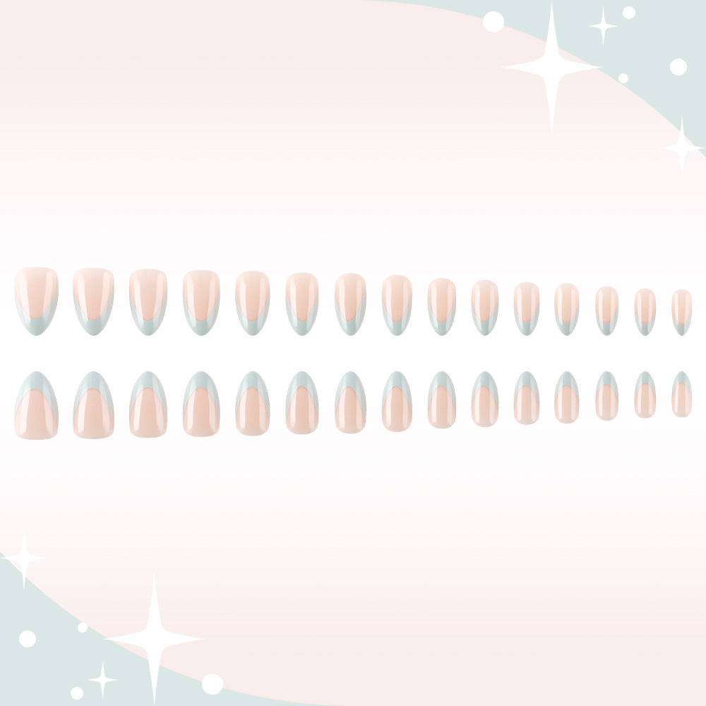 Celestial Elegance Long Almond Press On Nails in Pink and Blue with Unique Half Moon Design