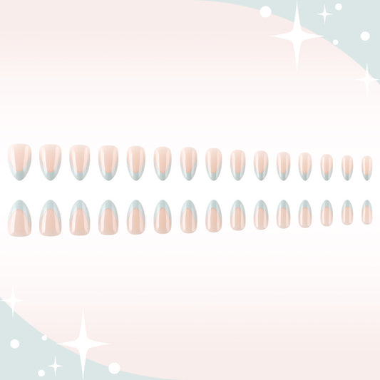 Celestial Elegance Long Almond Press On Nails in Pink and Blue with Unique Half Moon Design