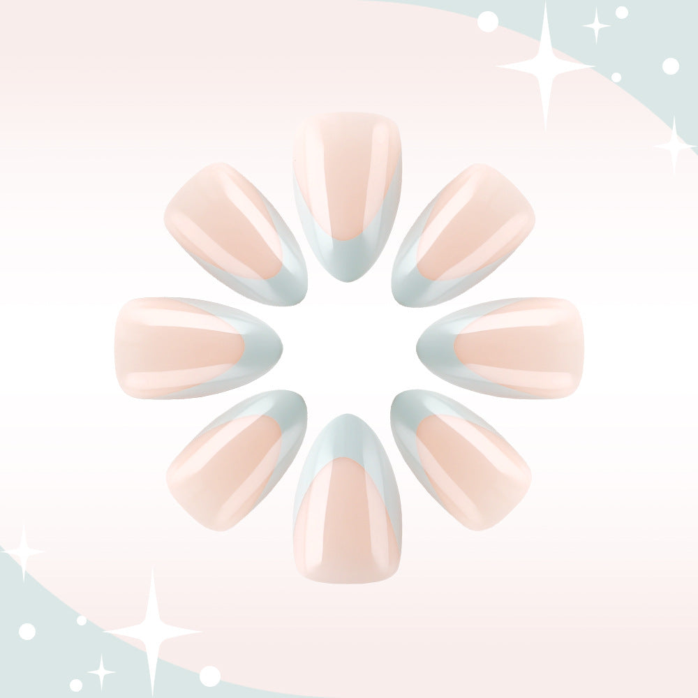 Celestial Elegance Long Almond Pink and Blue French Tip Press On Nail Set with Glossy Finish