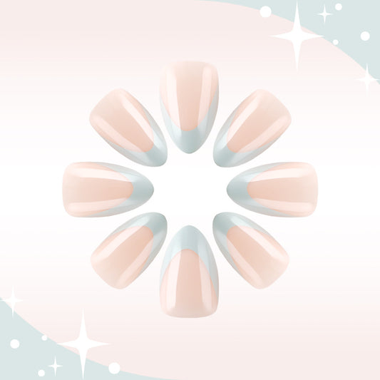 Celestial Elegance Long Almond Pink and Blue French Tip Press On Nail Set with Glossy Finish