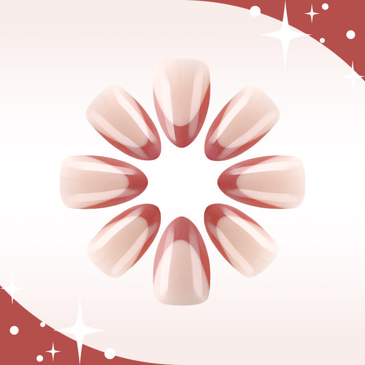 Glamorous Elegance Long Almond Blush Pink Ombre Press-On Nail Set with Chic Color Block Design