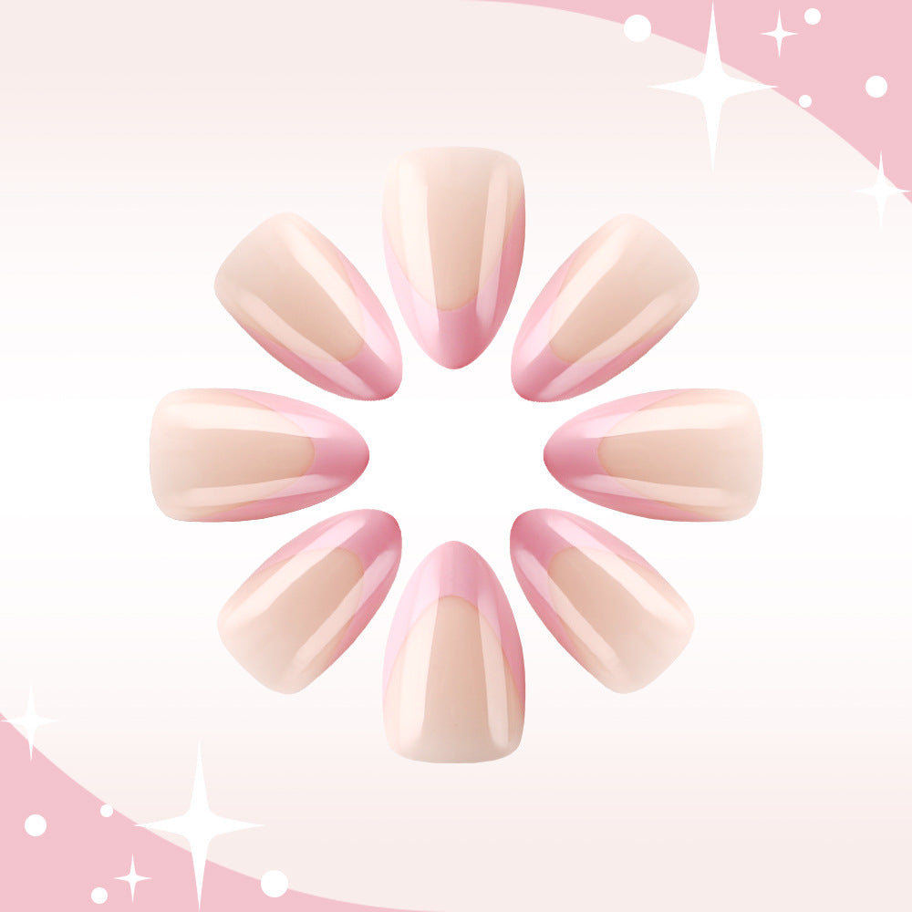 Glistening Dreamy Long Almond Shaped Light Pink Gradient Press On Nail Set with High Gloss Finish