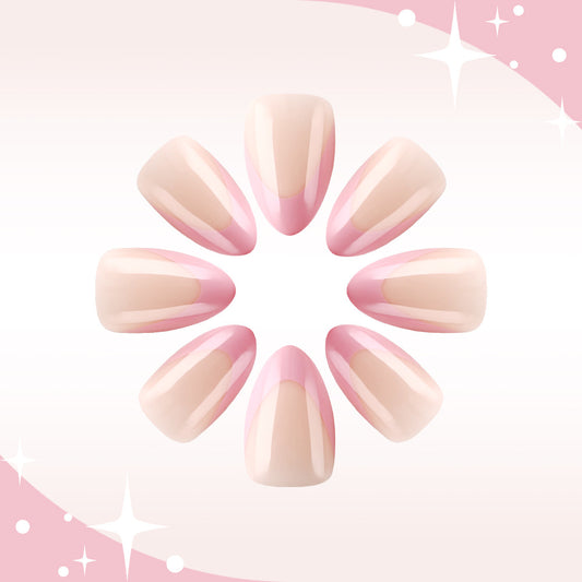 Glistening Dreamy Long Almond Shaped Light Pink Gradient Press On Nail Set with High Gloss Finish