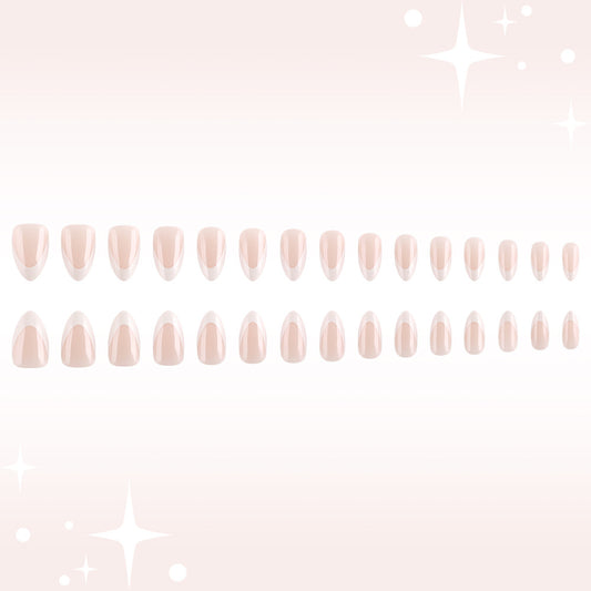 Glamorous Garden Medium Almond Pink Press-On Nail Set with Elegant French Tip Design
