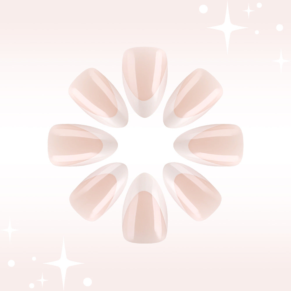 Celestial Elegance Medium Almond Blush Pink with Chic French Tips Press On Nail Set