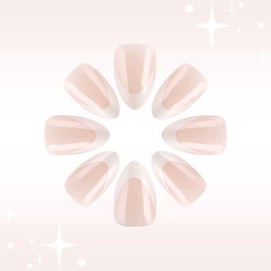 Celestial Elegance Medium Almond Blush Pink with Chic French Tips Press On Nail Set