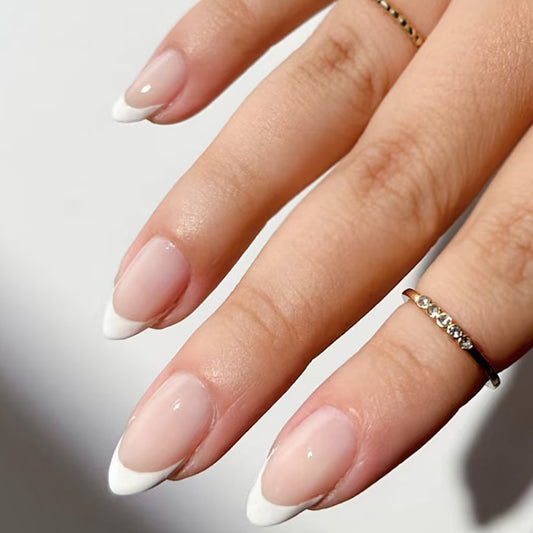 Elegant Fairy Tale Medium Almond Ombre Pink with Chic French Tips Press on Nail Set