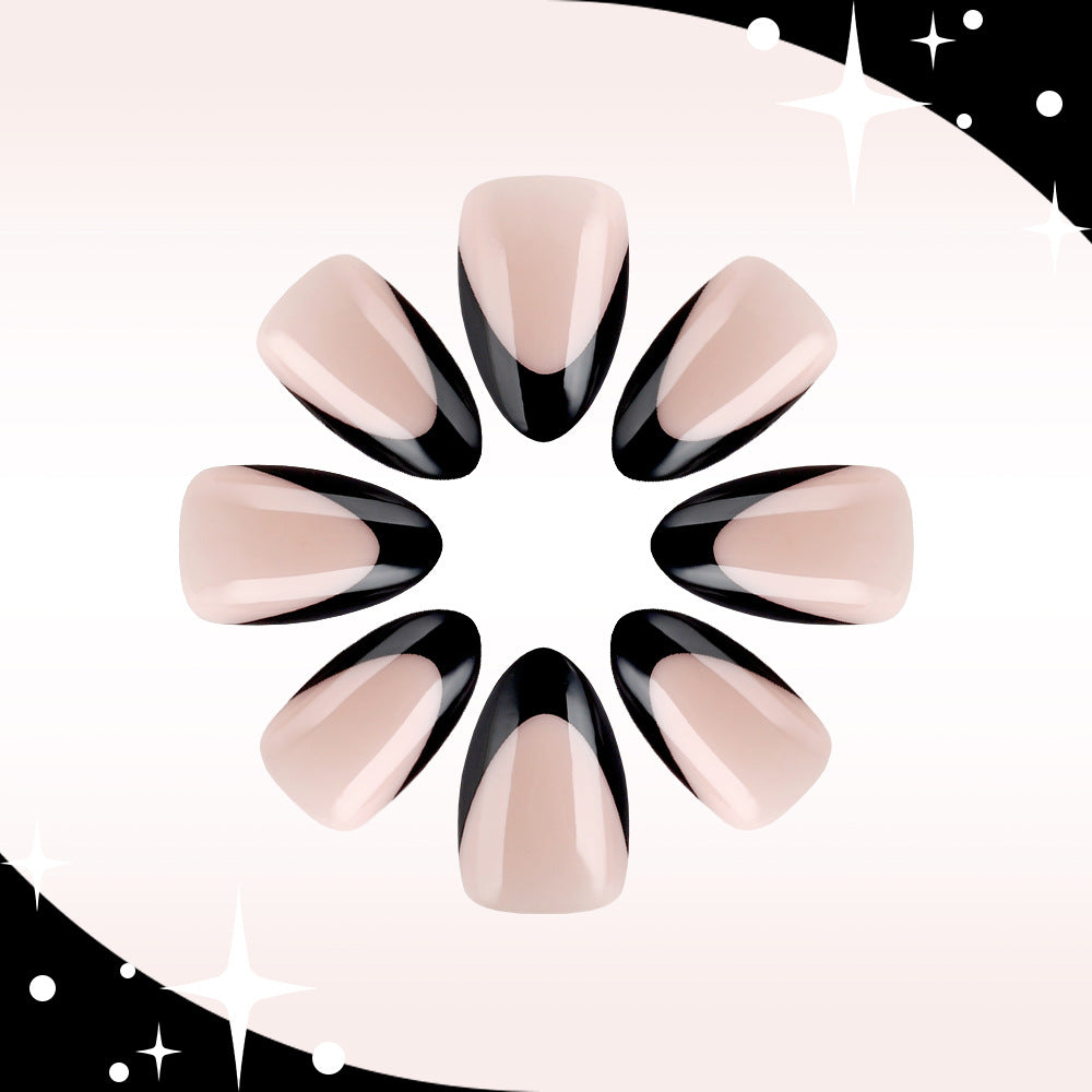 Starlit Elegance Medium Almond Pink and Black Press On Nail Set with Glossy Finish