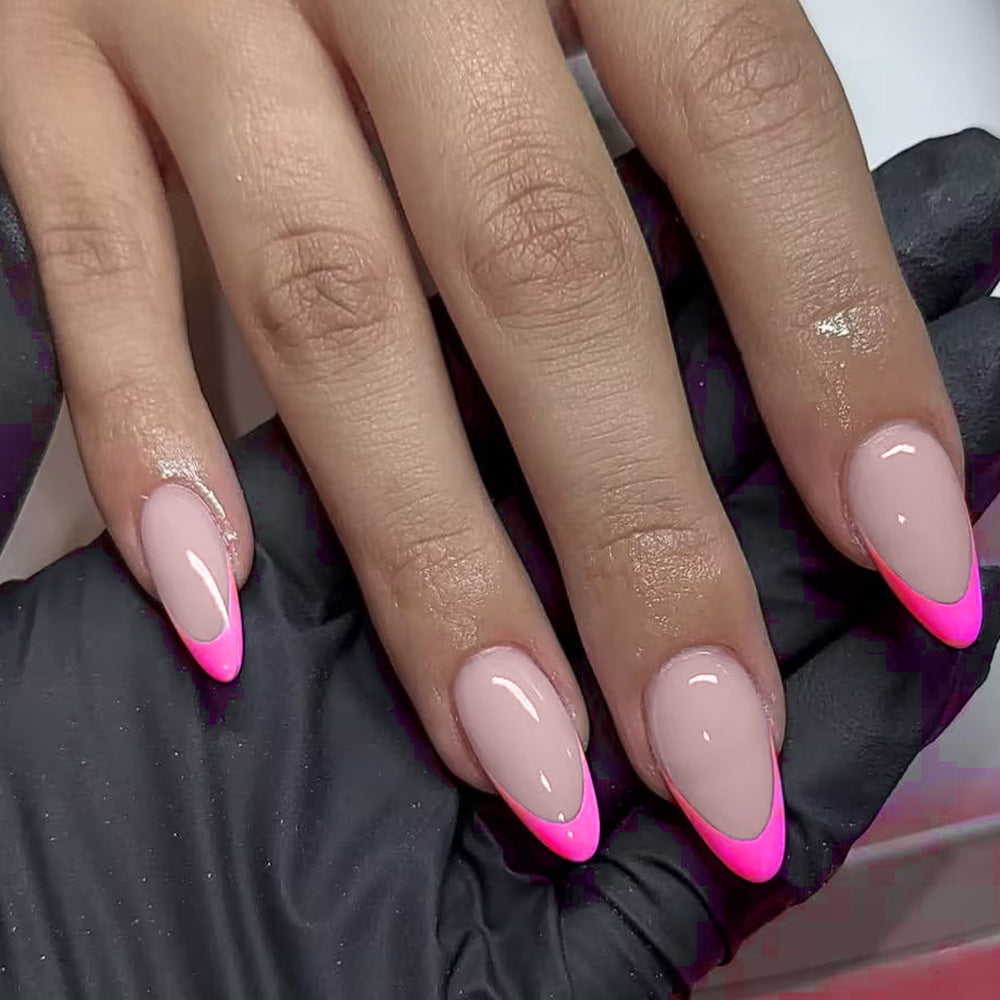 Vibrant Sunset Glamour Medium Almond Pink Ombre Press On Nail Set with Glossy Finish